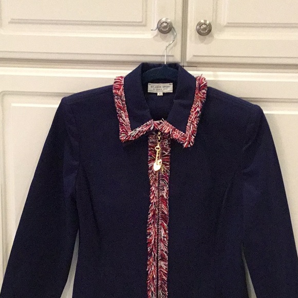 St. John Navy Jacket w/ Fringe Trim &Gold Hardware - Picture 2 of 8
